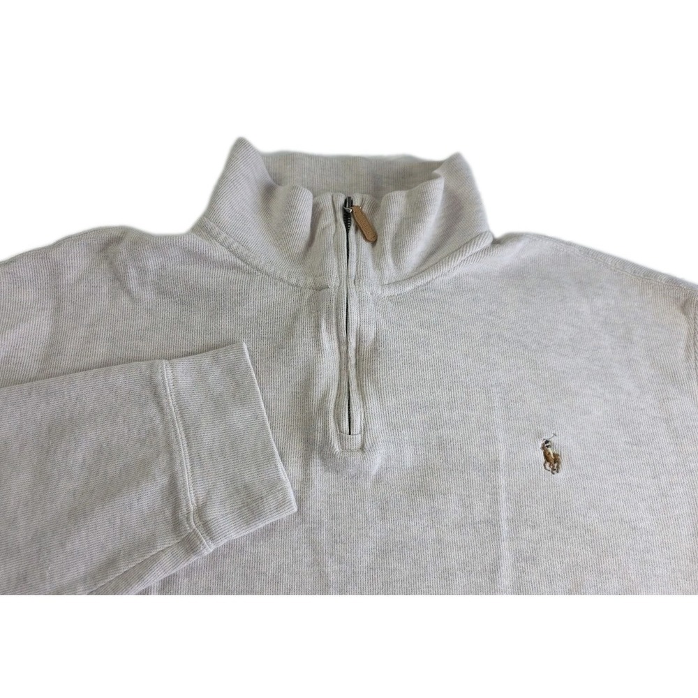 Polo Ralph Lauren Mens Estate Rib Quarter Zip Pullover Cream White XL